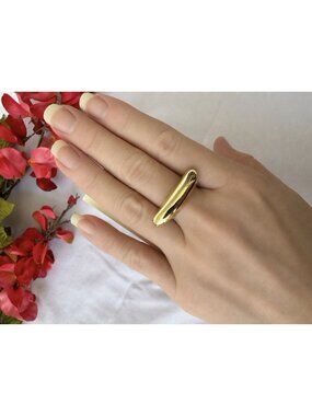 Open Edit Gold Tone Wide Long Bar Band Ring Accent Nickel Free Size 8 NWT Nord